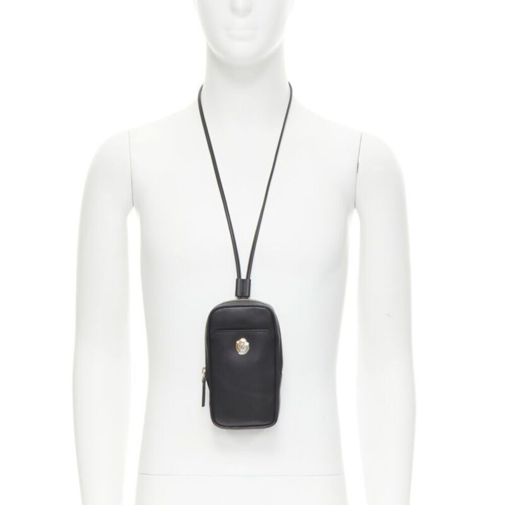 Versace split black leather neck crossbody bag